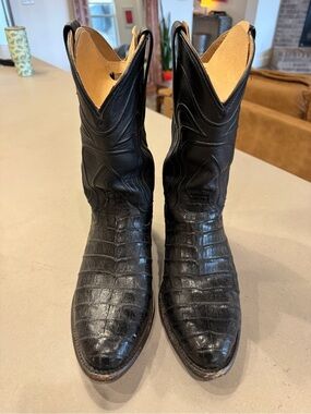 Tecovas Black Croc-Print & Smooth Leather Western Boots